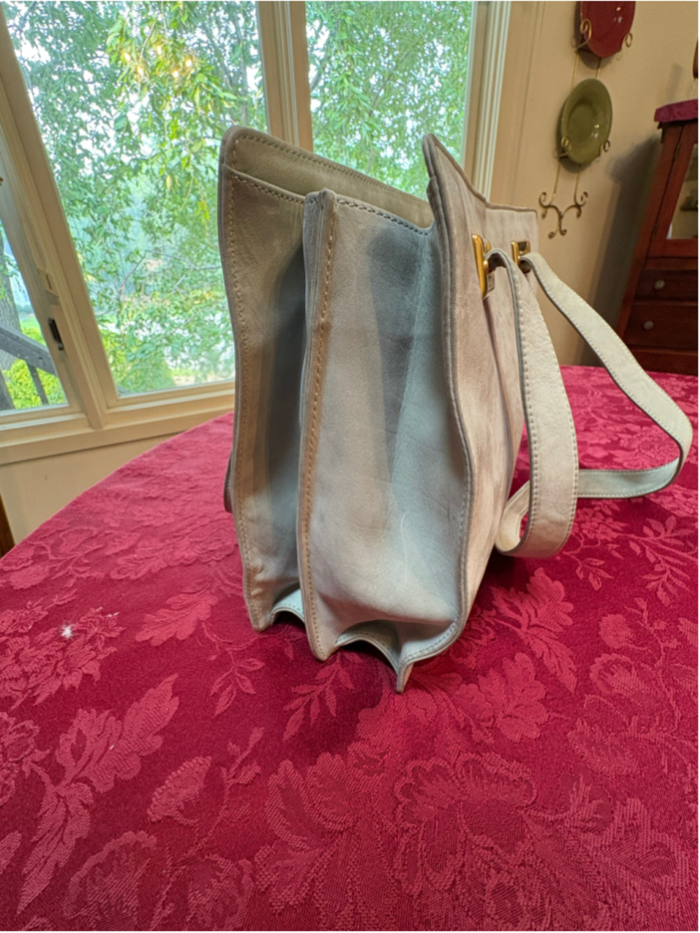 Celine Greenish-Grey Nubuck Shoulder Bag with Gold Hardware - Picture 6 of 11